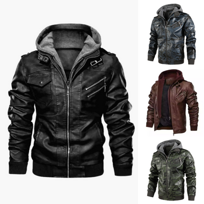 ❄️Winter Specials❄️50%OFF 💫Men's Zipper PU Leather Hooded Jacket