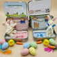 💎 50% OFF! 💎 Bunny Mummy & Baby Plush Pocket Tin – Handmade Easter Collectible with Cozy Blanket (Pink/Blue Ears) 🐇🎁