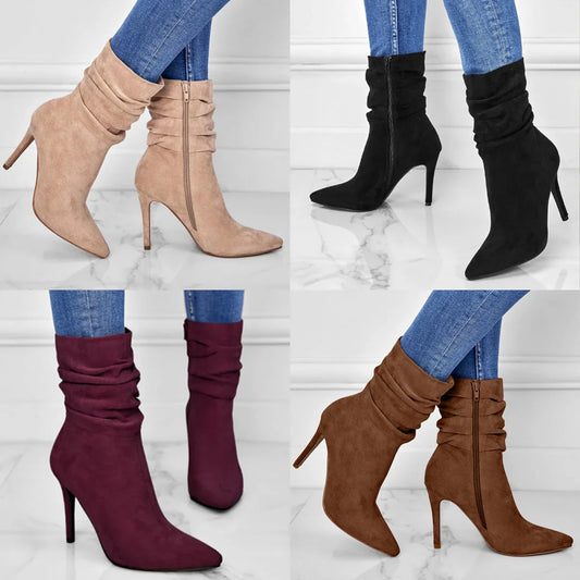 💖Limited Sale 50% OFF💖💥Fabric material upgrade-Women's Pointed Toe High Heel Short Boots
