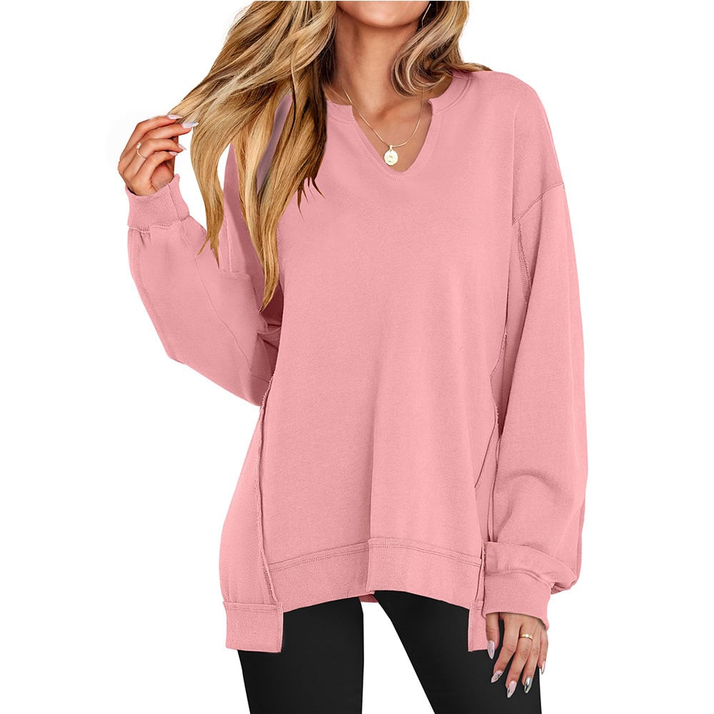 🔥Christmas Sale-Up to 50% Off🔥Womens Oversized Sweatshirt V Neck Long Sleeve Tunic Lightweight Pullover