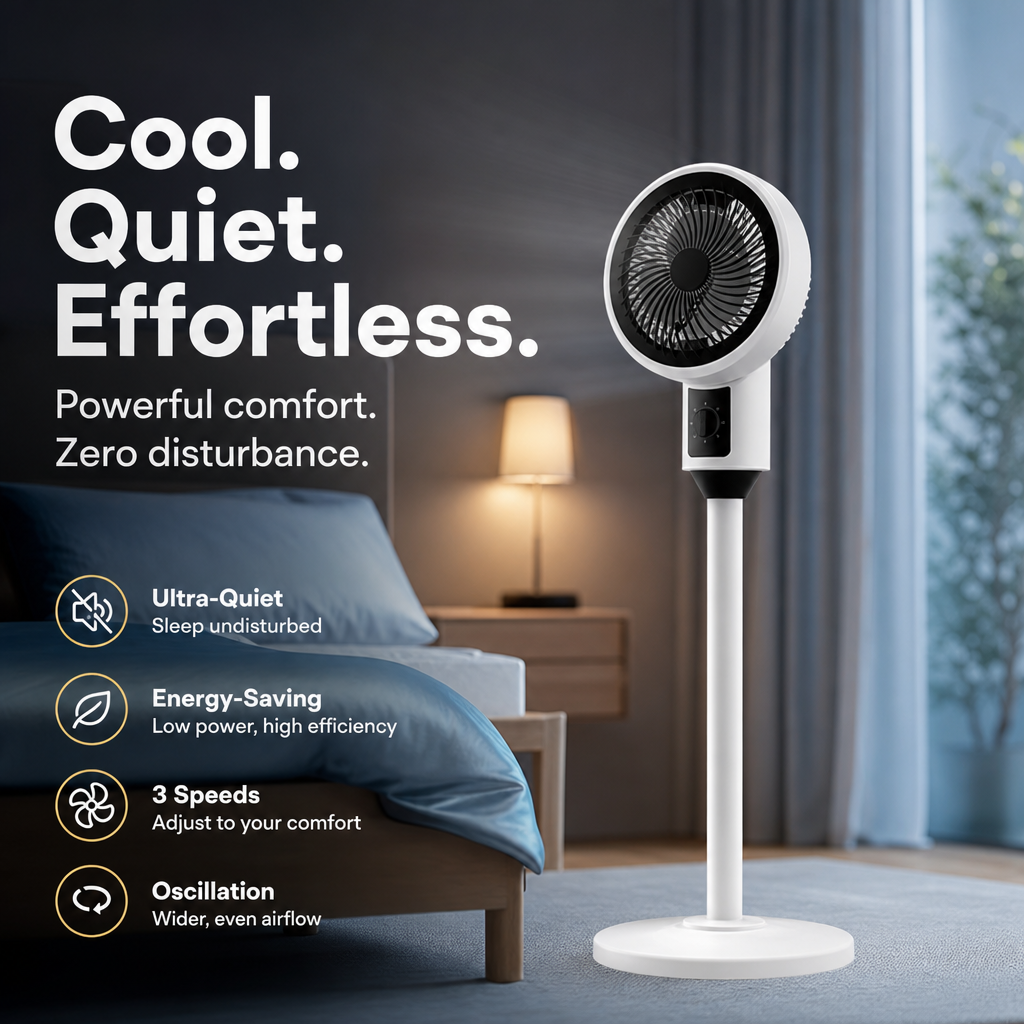 ⚡ Limited stock🌬️Quiet 3-Speed Oscillating Pedestal Fan – Adjustable Home Air Circulator❄️  360° rotation✔️Three fan speeds, quiet during sleep 🤫