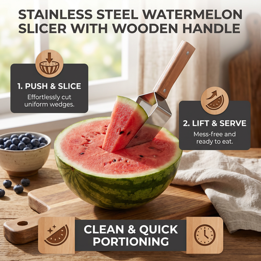 🔥Last Day Sale 60% OFF⏰Stainless Steel Watermelon Slicer with Wooden Handle – Clean & Quick Portioning