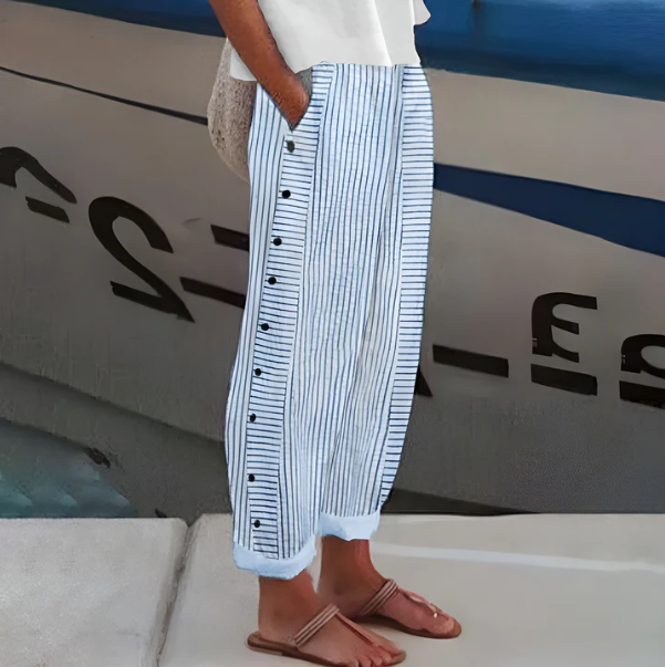 👖 -50% OFF SPRING SALE! ✨ Comfy Blue Striped Pants with Pockets: Breathable, Stylish & Perfect for Summer 🌿