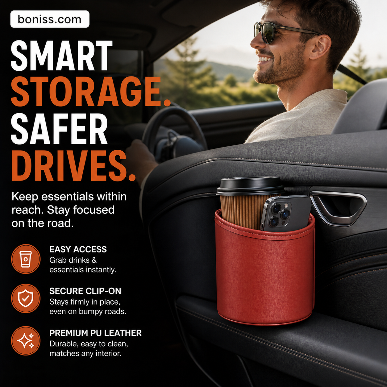 🥳2026 HOT SALE🥳💞50K+ SOLD!🚗🧺 50% OFF! Leather Car Door Cup Holder – Wide‑mouth opening, easy reach for drinks & phone. Clip‑on secure fit. PU leather, tough & stylish. 🛡️✨