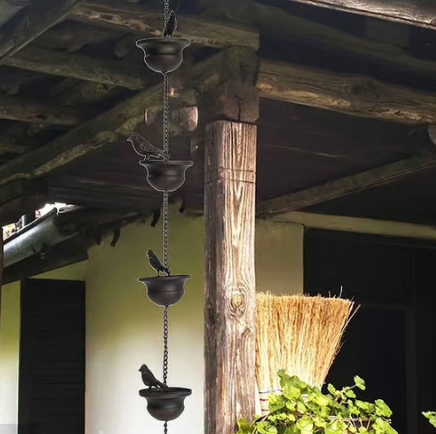 🔥Limited Time Sale 50% OFF🔥Where Rain Meets Art – Decorative Rain Chain with Bird Bath Design