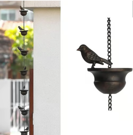 🔥Limited Time Sale 50% OFF🔥Where Rain Meets Art – Decorative Rain Chain with Bird Bath Design