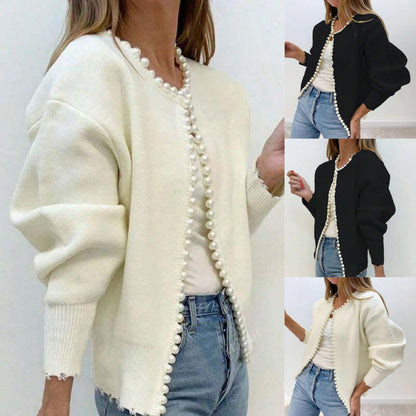 🔥Hot Sale Offer: 50% Off-Women's Pearl Accent Cropped Knit Cardigan