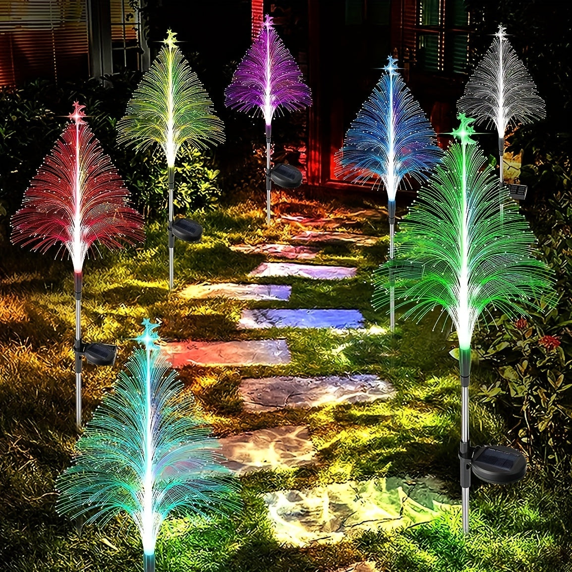 🎄7 Color Changing Solar Christmas Trees Lights🎄