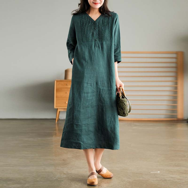 🔥HOT SALE 26.99🔥Women's Cotton Linen V-Neck Half Sleeve Dress(32%OFF)