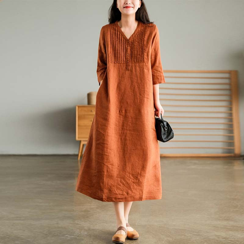 🔥HOT SALE 26.99🔥Women's Cotton Linen V-Neck Half Sleeve Dress(32%OFF)