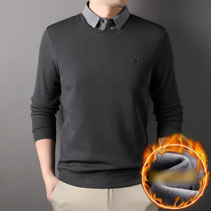 False Two-Piece Men's Warm Knit Sweater