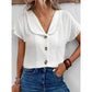 Women's Solid Color Button Down Lapel Short Sleeve Top