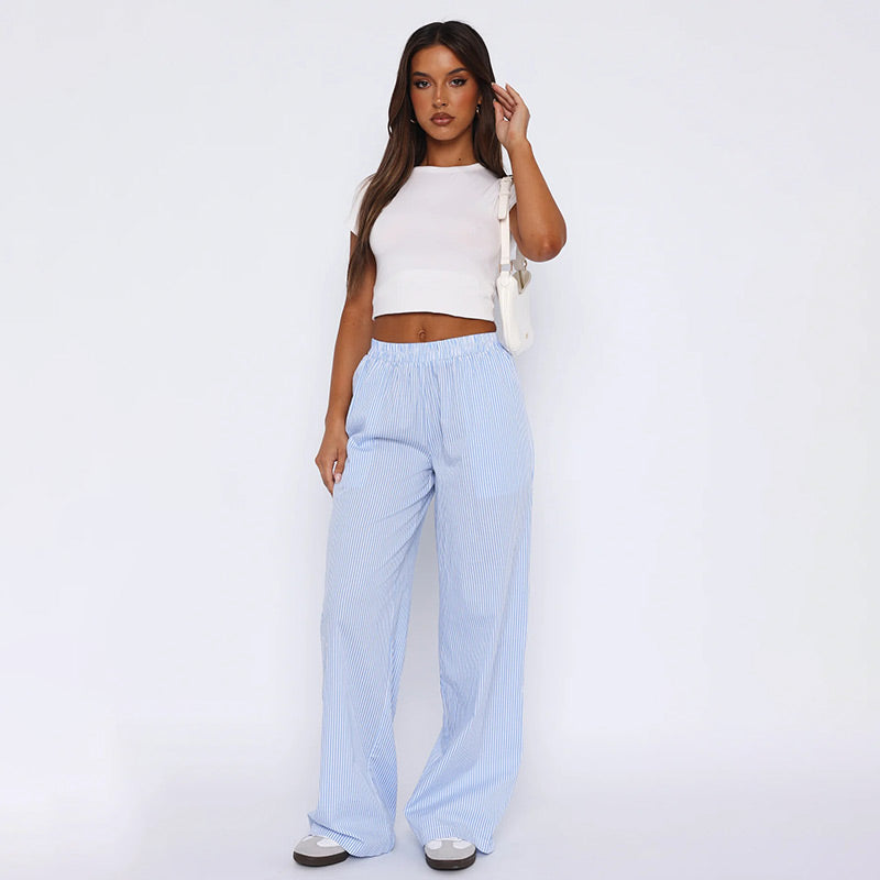 Women Striped Casual Relaxed Fit Straight Lounge Pants