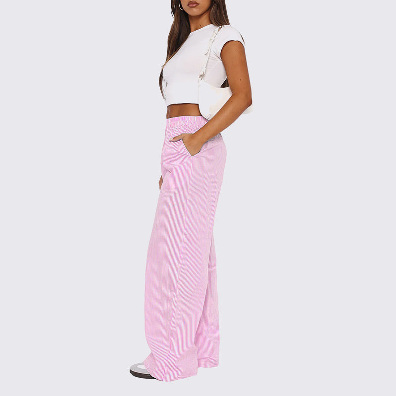 Women Striped Casual Relaxed Fit Straight Lounge Pants