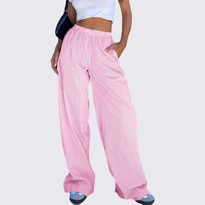 Women Striped Casual Relaxed Fit Straight Lounge Pants