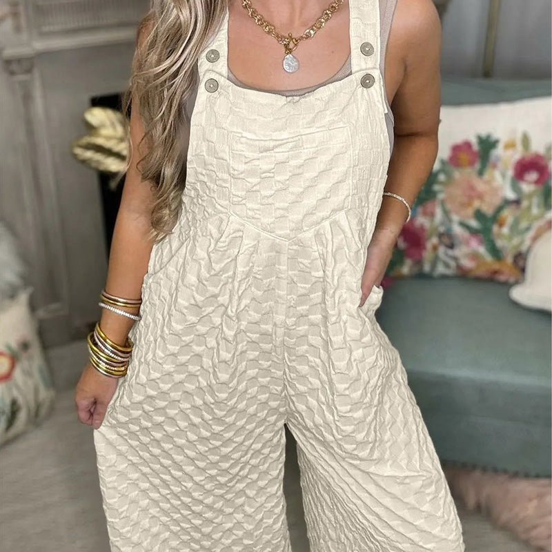 Plaid Textured Solid Color Jumpsuit for Women