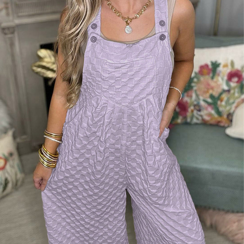 Plaid Textured Solid Color Jumpsuit for Women