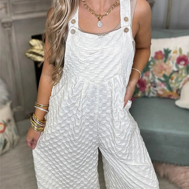 Plaid Textured Solid Color Jumpsuit for Women