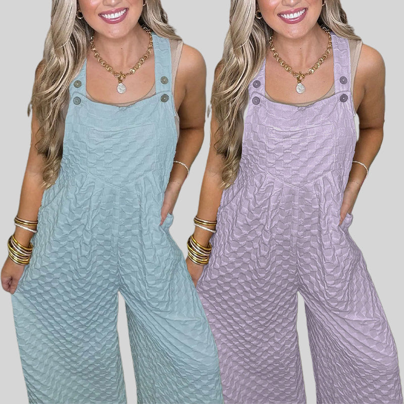 Plaid Textured Solid Color Jumpsuit for Women