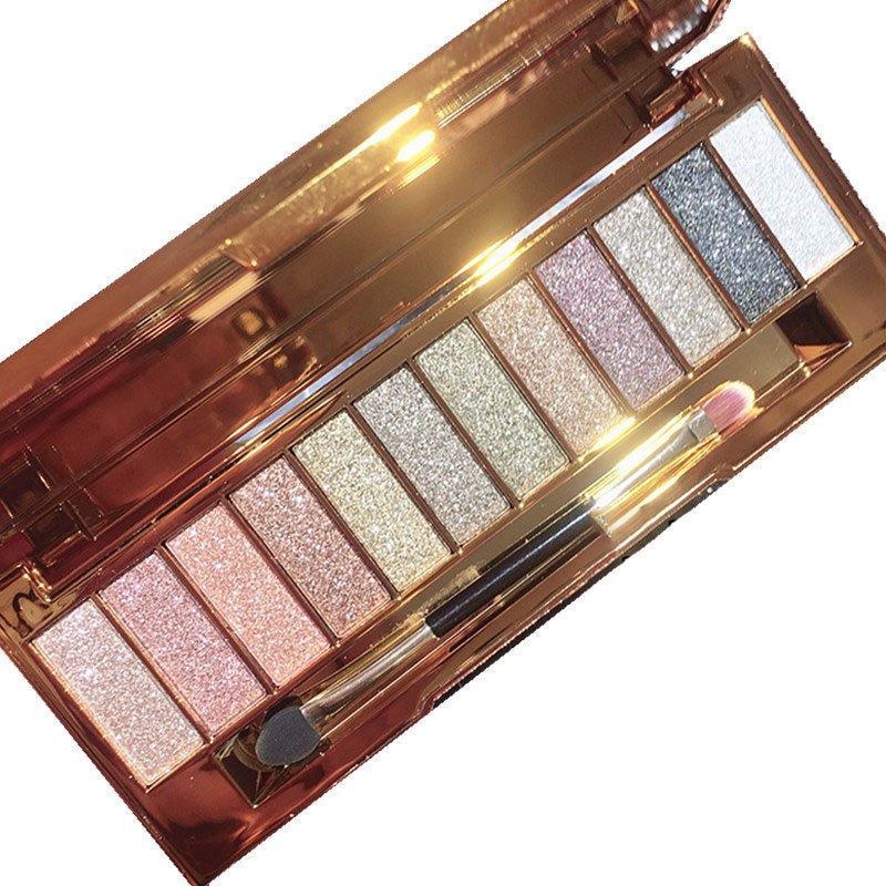 12 Colors Highly Pigmented Glitter Eyeshadow Palette with Brush & Mirror