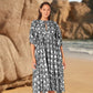 Women's Vintage Floral Pleated Half Sleeve Flowy Dress