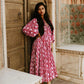 Women's Vintage Floral Pleated Half Sleeve Flowy Dress
