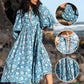 Women's Vintage Floral Pleated Half Sleeve Flowy Dress