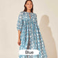 Women's Vintage Floral Pleated Half Sleeve Flowy Dress