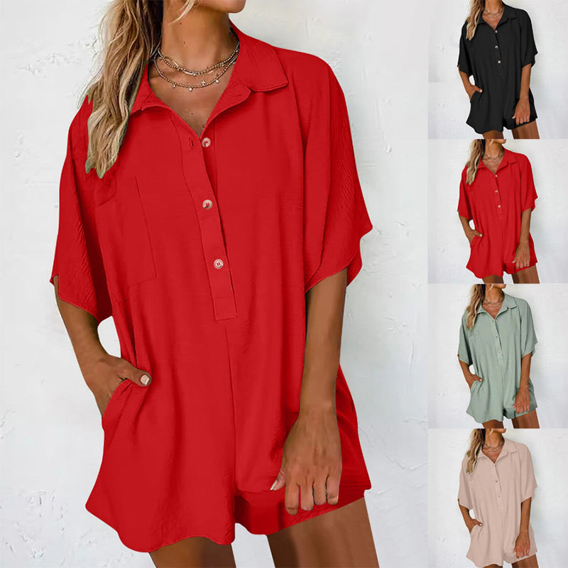 Women's Button-Down Romper with Pockets