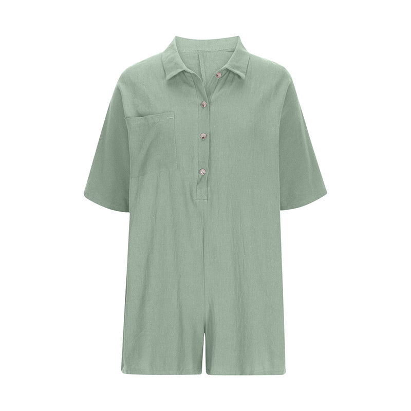 Women's Button-Down Romper with Pockets