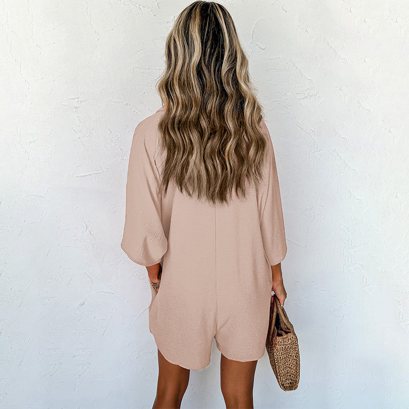 Women's Button-Down Romper with Pockets