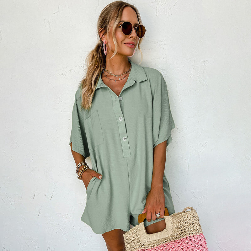 Women's Button-Down Romper with Pockets