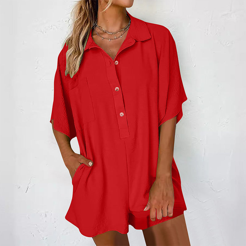 Women's Button-Down Romper with Pockets