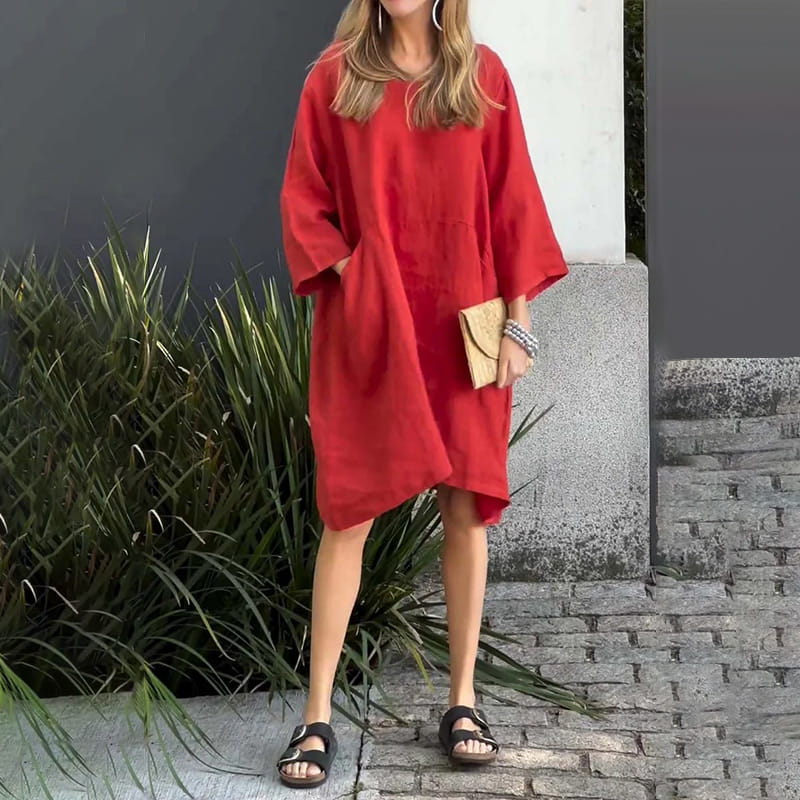 Women’s Casual Solid Color Loose Fit Dress with Pocket