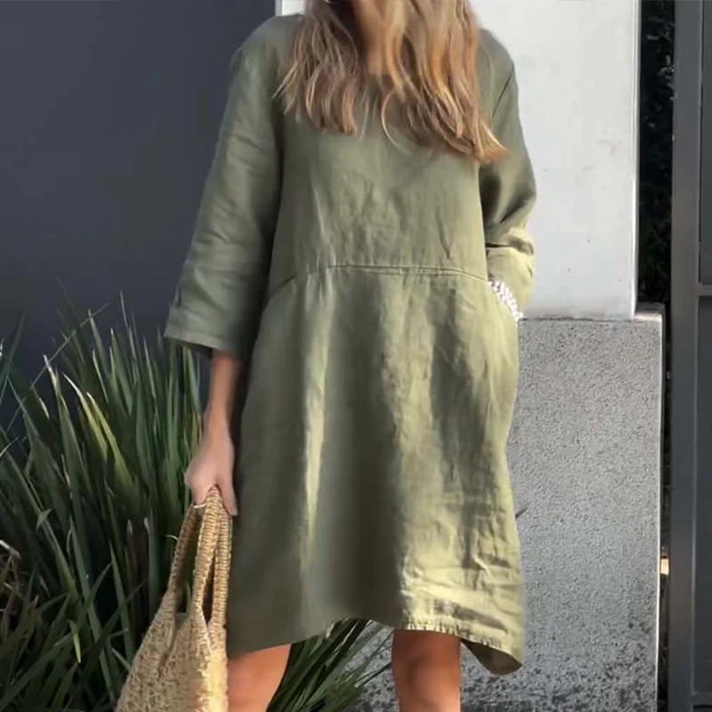 Women’s Casual Solid Color Loose Fit Dress with Pocket