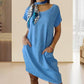Women's Cotton and Linen Round Neck Printed Dress