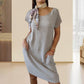 Women's Cotton and Linen Round Neck Printed Dress