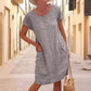 Women's Cotton and Linen Round Neck Printed Dress