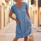 Women's Cotton and Linen Round Neck Printed Dress