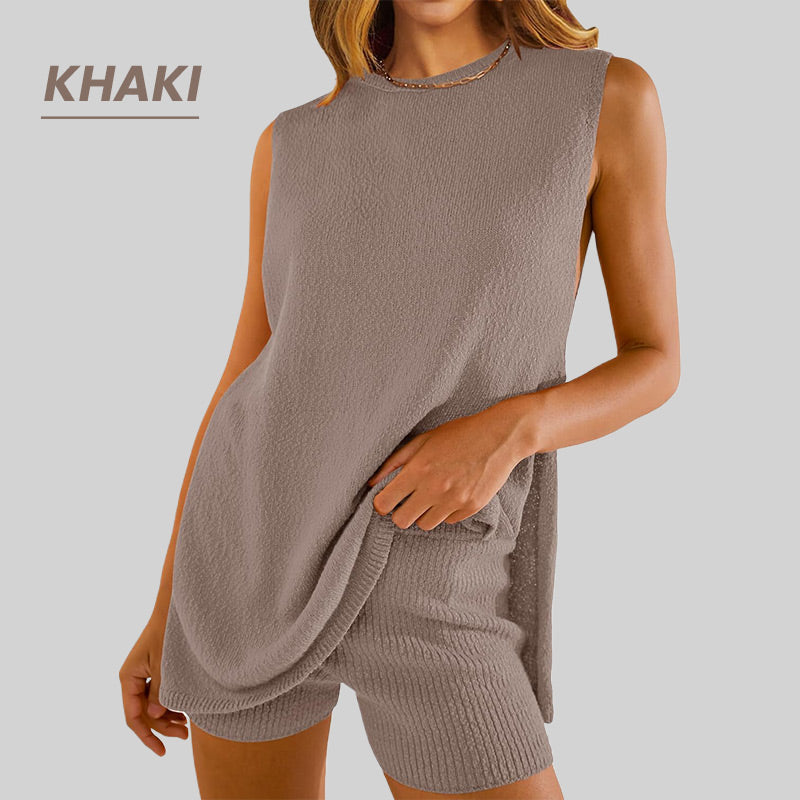 Women's Summer Sleeveless Knit Tops and Shorts 2-Piece Outfits