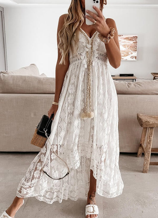 V-Neck Lace-Up Strappy Dress