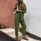 Casual Solid Color V-Neck Shirt & Pants Cotton Linen Two-Piece Set
