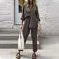 Casual Solid Color V-Neck Shirt & Pants Cotton Linen Two-Piece Set