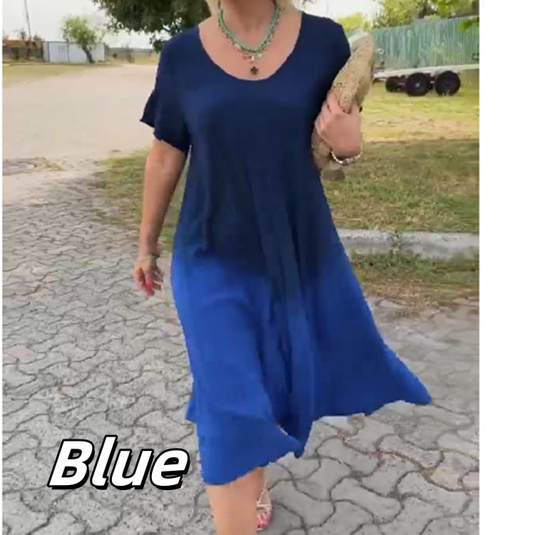 🔥BUY 2 GET 10% OFF💝Gradient Color Round Neck Short Sleeve Dress