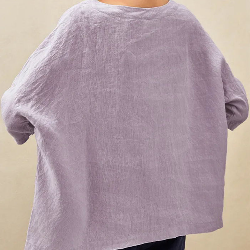 Women's Round-Neck Cotton and Linen Loose Top