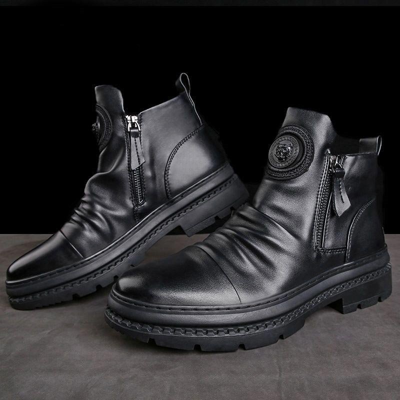 [Best Gift] Men’s Classic Casual Side-zip Leather Boots