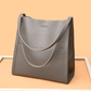 Solid color leather shoulder bag