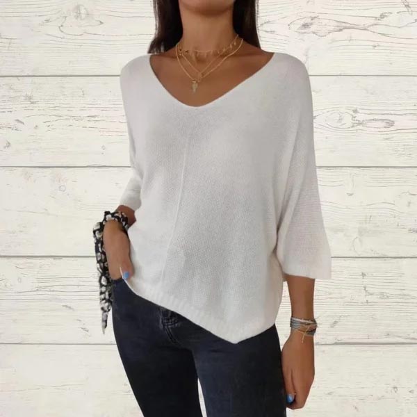 🔥Hot Sales - 60% OFF💕Women's Batwing Sleeve Solid Color V-Neck Knit Top