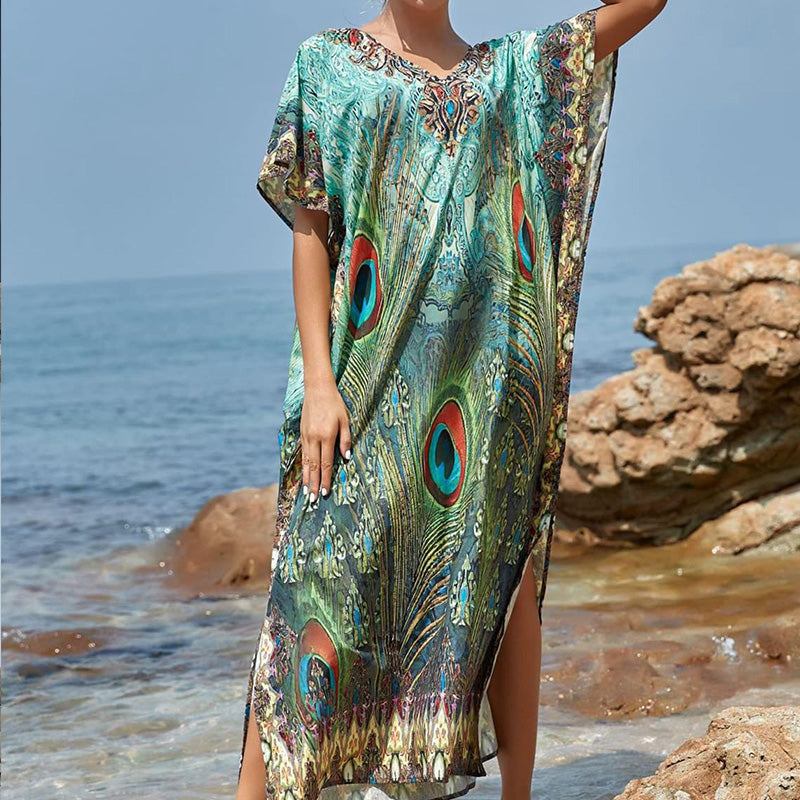 Women’s Feather Print Beach Cover-up