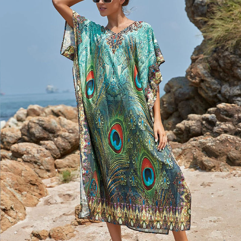 Women’s Feather Print Beach Cover-up